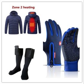 Winter Gloves Touch Screen Riding Motorcycle Sliding Waterproof Sports Gloves With Fleece (Option: Blue set-XL)