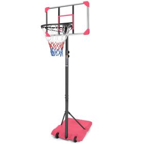 1Set Portable Kids Basketball Hoop With Wheels, Height Adjustable 5.6 To 7ft Basketball Goal System Indoor Outdoor For Kids Teens Adults For Chri (Option: Pink)