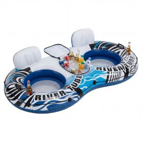 2 Inflatable River Floaters, Equipped With Detachable Refrigerators And Two Cup Holders, Featuring A Supportive Backrest, And With GRAP Ropes (Option: White blue)