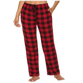 Women's Stretch Plaid Casual Pants With Pockets (Option: Red-XXL)