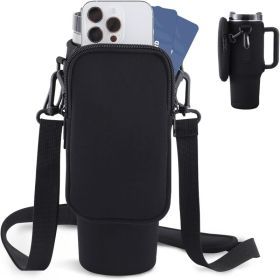 Slok Water Bottle Carrier Bag, Compatible With 40oz Tumbler With Handle, Modern Water Bottle Holder With Simple Adjustable Strap For Outdoor Walk (Option: Black)