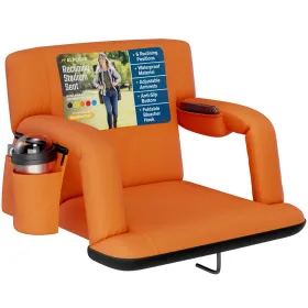 Alpcour Reclining Stadium Seat - Waterproof Foldable Camping Chair With Extra Thick Padding And Wide Back Support (Option: Orange-Wide)