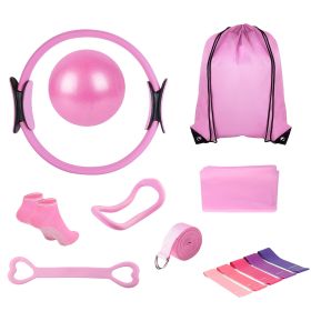 14Pcs Per Set Pilates Ring Kit For Women With Yoga Ball Arm Stretcher 5 Resistant Bands 8 Resistant Band Elastic Band Non-slip Socks Yoga Strap (Option: Pink)