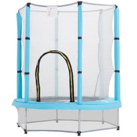 4.6FT Toddler Trampoline w/ Safety Net, Recreational Trampoline for Indoor Outdoor, Dolphin Pattern, Light Blue (Option: Light Blue-770x330x220 mm)