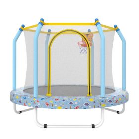 55-inch Trampoline For Kids Indoor & Outdoor Small Toddler Trampoline With Basketball Hoop (Option: Blue Forest)