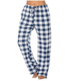 Women's Stretch Plaid Casual Pants With Pockets (Option: Blue And White-S)
