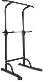 Sport Power Tower Workout Dip Station Pull Up Bar, Height Adjustable Multi-Function Dip Stand for Home Gym Strength Training Fitness Equipment (Color: Black)