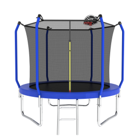 10FT Trampoline With Basketball Hoop,  ASTM Approved Reinforced Type Outdoor Trampoline With Enclosure Net (Option: Blue)