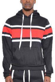 SOLID WITH THREE STRIPE PULLOVER HOODIE (Color: OLIVE BLACK, size: S)