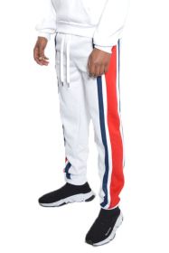 SOLID WITH THREE STRIPE PULLOVER HOODIE (Color: WHITE RED, size: M)