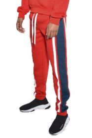 SOLID WITH THREE STRIPE PULLOVER HOODIE (Color: RED WHITE, size: S)