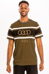 Good Vibes 3D Design Print Gold Foil (Color: OLIVE, size: 2XL)