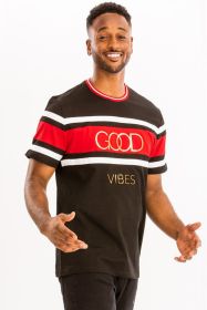Good Vibes 3D Design Print Gold Foil (Color: Black, size: 2XL)
