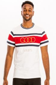 Good Vibes 3D Design Print Gold Foil (Color: NAVY, size: XL)