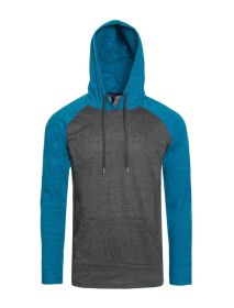 Raglan Long Sleeves Light Weight Hoodie (Color: Charcoal/Turquise, size: 2XL)