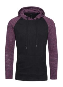 Raglan Long Sleeves Light Weight Hoodie (Color: Black/Burgundy, size: XL)