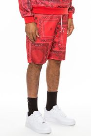 Weiv Mens Paisley Bandana Print Shorts (Color: Red, size: 2XL)
