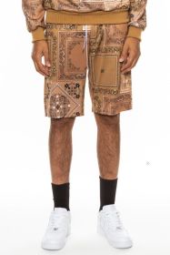 Weiv Mens Paisley Bandana Print Shorts (Color: Khaki, size: XL)