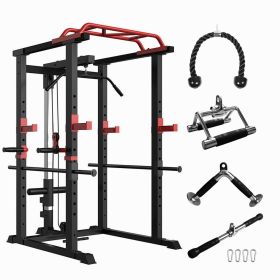 Multi-functional Power Cage, Home Adjustable Pullup Squat Rack 1000Lbs Capacity Comprehensive Fitness Barbell Rack with Gym Accessories (Color: as Pic)