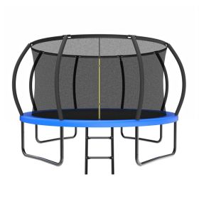 12FT Recreational Kids Trampoline With Safety Enclosure Net & Ladder, Outdoor Recreational Trampolines (Option: Blue)
