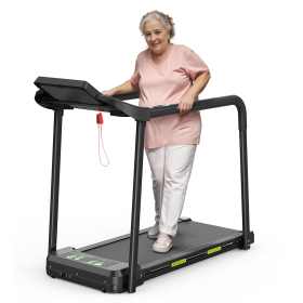 Walking Pad Treadmill For Senior, Foldable Exercise Treadmill With Stable And Safe Structural Design, Large LED Display For Elderly, Long Handrai (Option: Black)