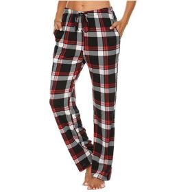 Women's Stretch Plaid Casual Pants With Pockets (Option: Wine Reddish Black-L)